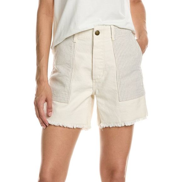 THE GREAT Pants - The Great Womens  The Vintage Army Washed Railroad Patchwork Short, White